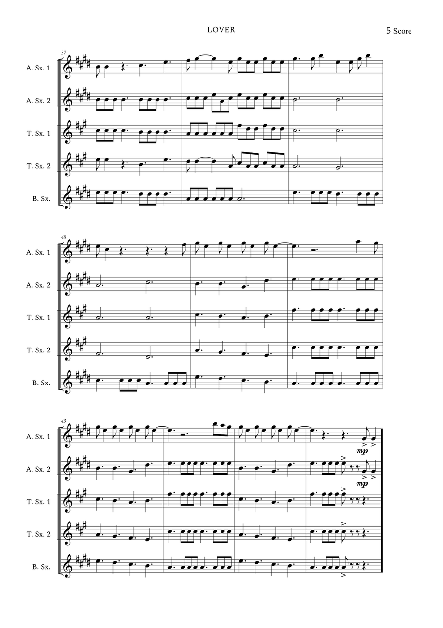 Lover Saxophone Quintet scores gallery preview page 5