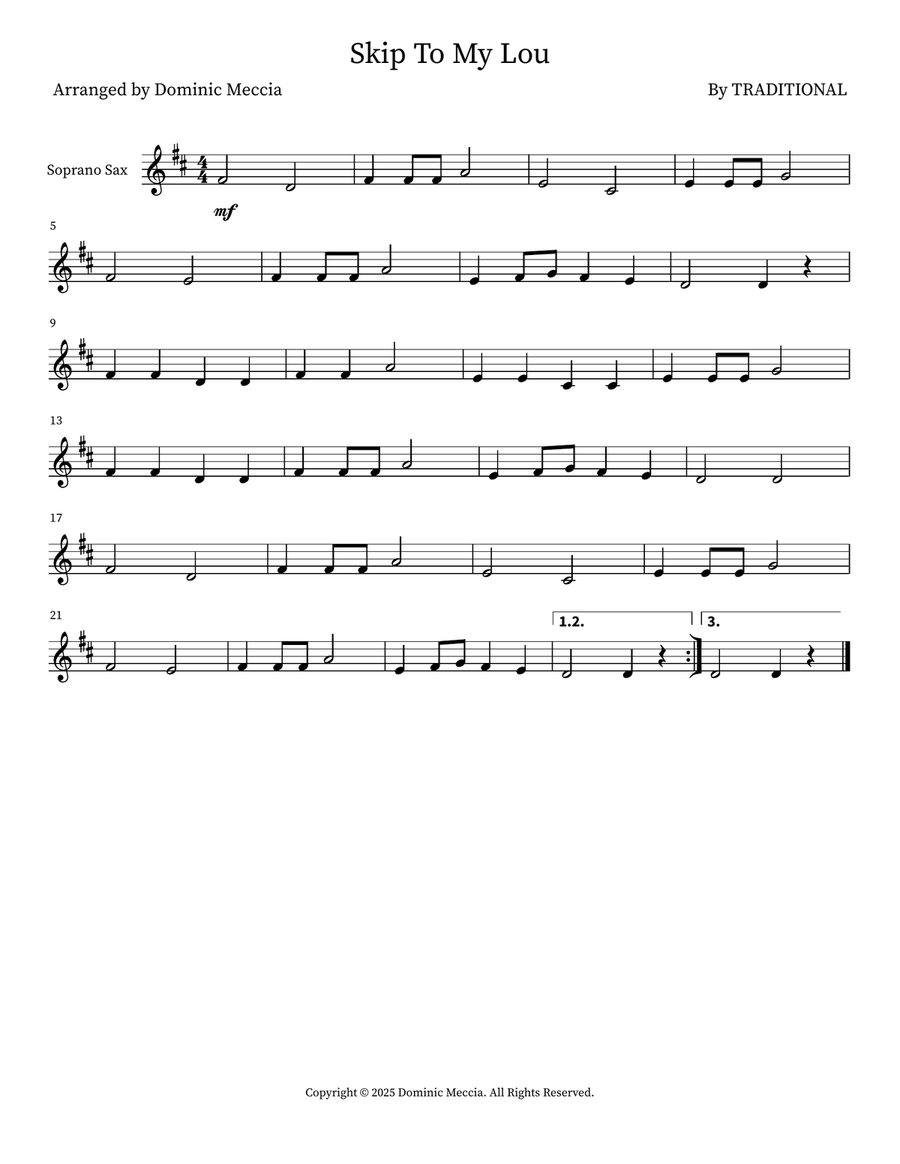Skip To My Lou Skip To My Lou Soprano Saxophone scores gallery preview page 1