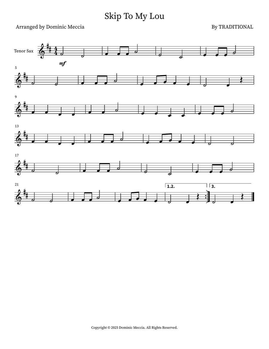 Skip To My Lou Skip To My Lou Tenor Saxophone scores gallery preview page 1