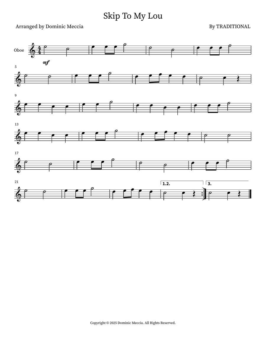 Skip To My Lou Skip To My Lou Oboe Solo scores gallery preview page 1