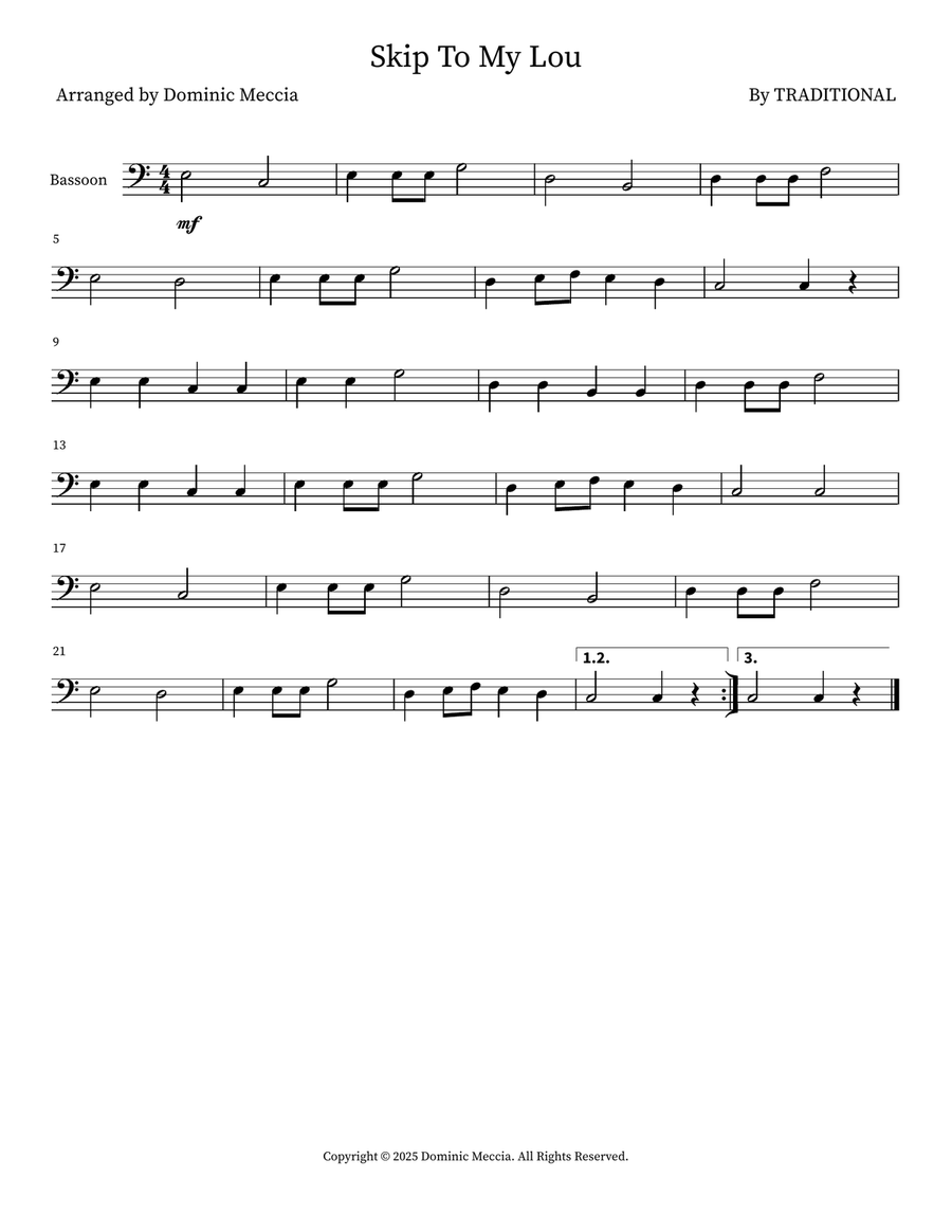 Skip To My Lou Skip To My Lou Bassoon Solo scores gallery preview page 1