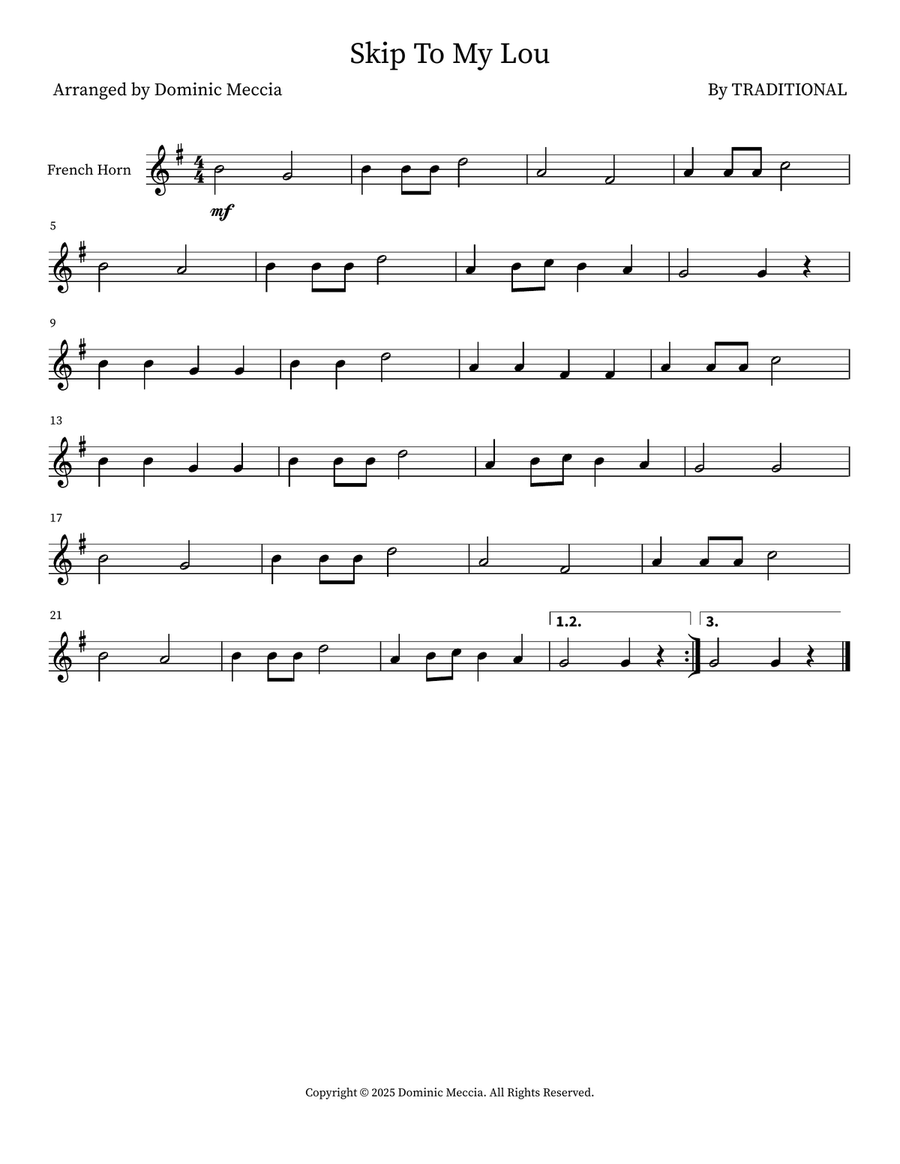 Skip To My Lou Skip To My Lou Horn Solo scores gallery preview page 1
