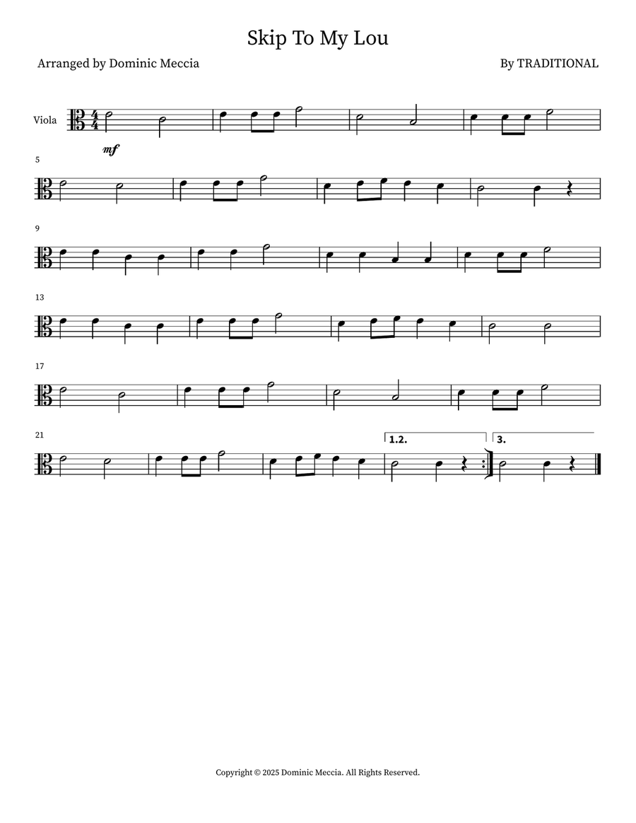 Skip To My Lou Skip To My Lou Viola Solo scores gallery preview page 1