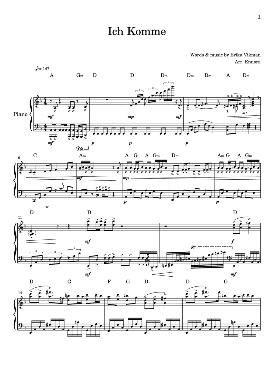Ich Komme Ich Komme Piano Solo scores gallery preview page 1