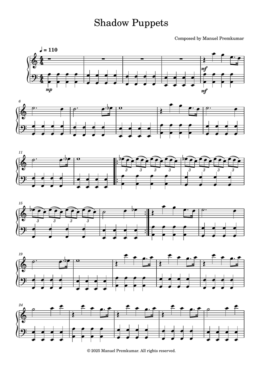 Shadow Puppets Shadow Puppets Easy Piano scores gallery preview page 1