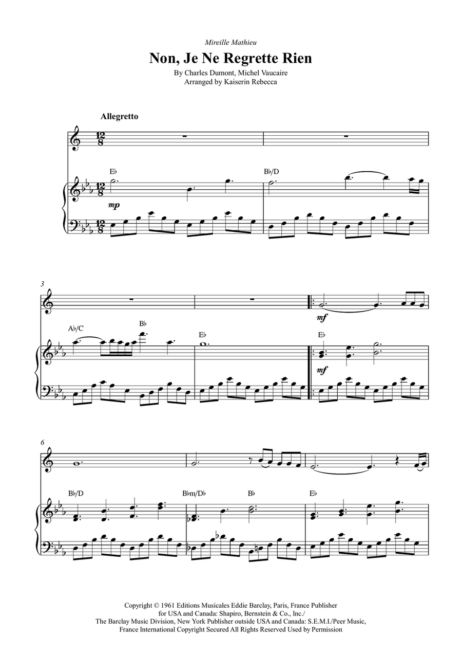 Non, Je Ne Regrette Rien Non, Je Ne Regrette Rien Alto Saxophone scores gallery preview page 1