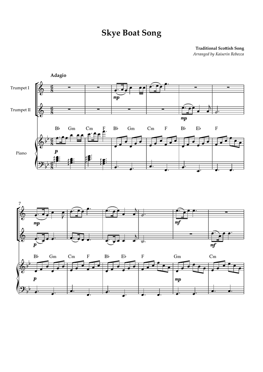 Skye Boat Song Skye Boat Song Trumpet Duet scores gallery preview page 1