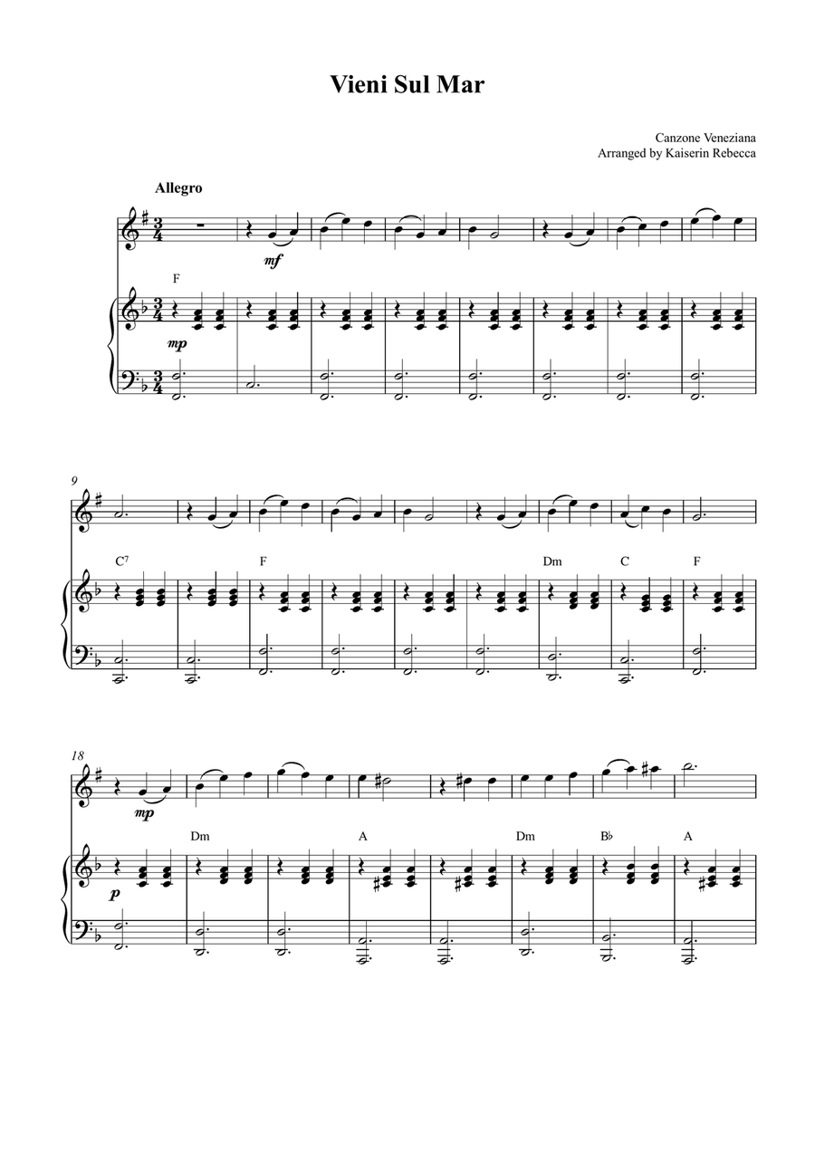 Vieni Sul Mar Vieni Sul Mar Soprano Saxophone scores gallery preview page 1