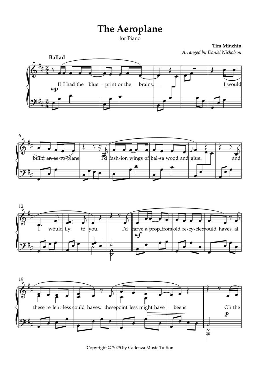 The Aeroplane The Aeroplane Piano Solo scores gallery preview page 1