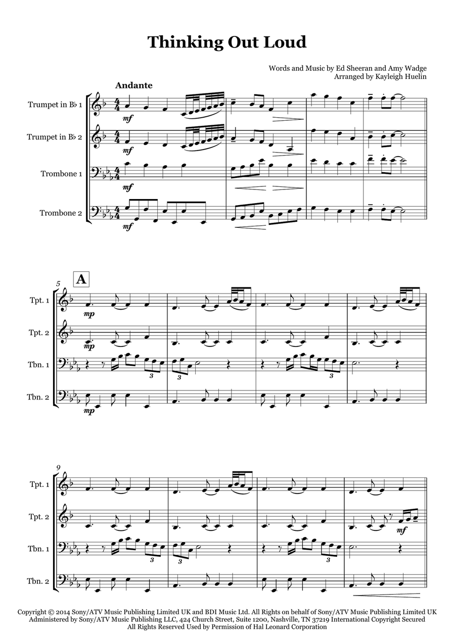 Thinking Out Loud Thinking Out Loud Brass Quartet scores gallery preview page 1