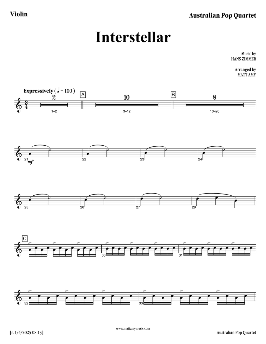 Interstellar Interstellar Piano Quartet scores gallery preview page 1