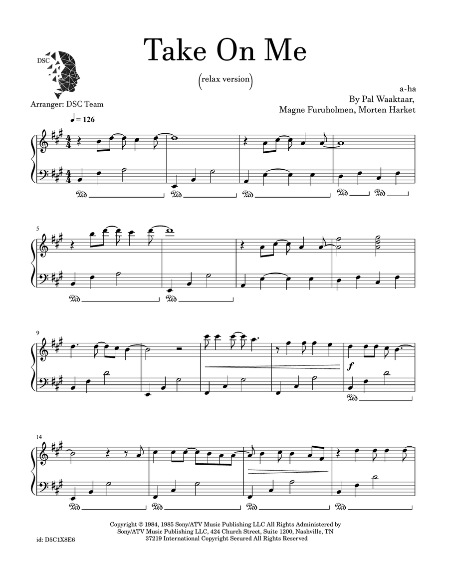 Take On Me Take On Me Piano Solo scores gallery preview page 1
