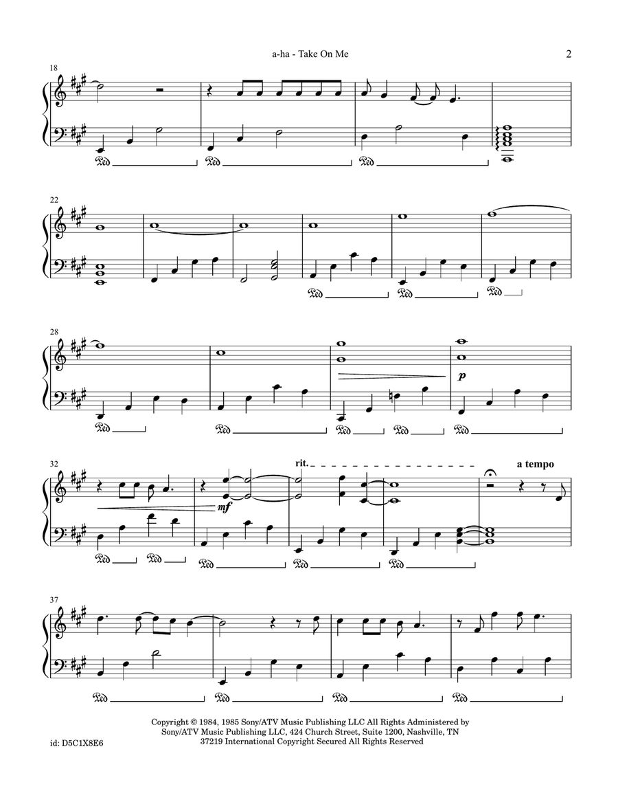 Take On Me Take On Me Piano Solo scores gallery preview page 2