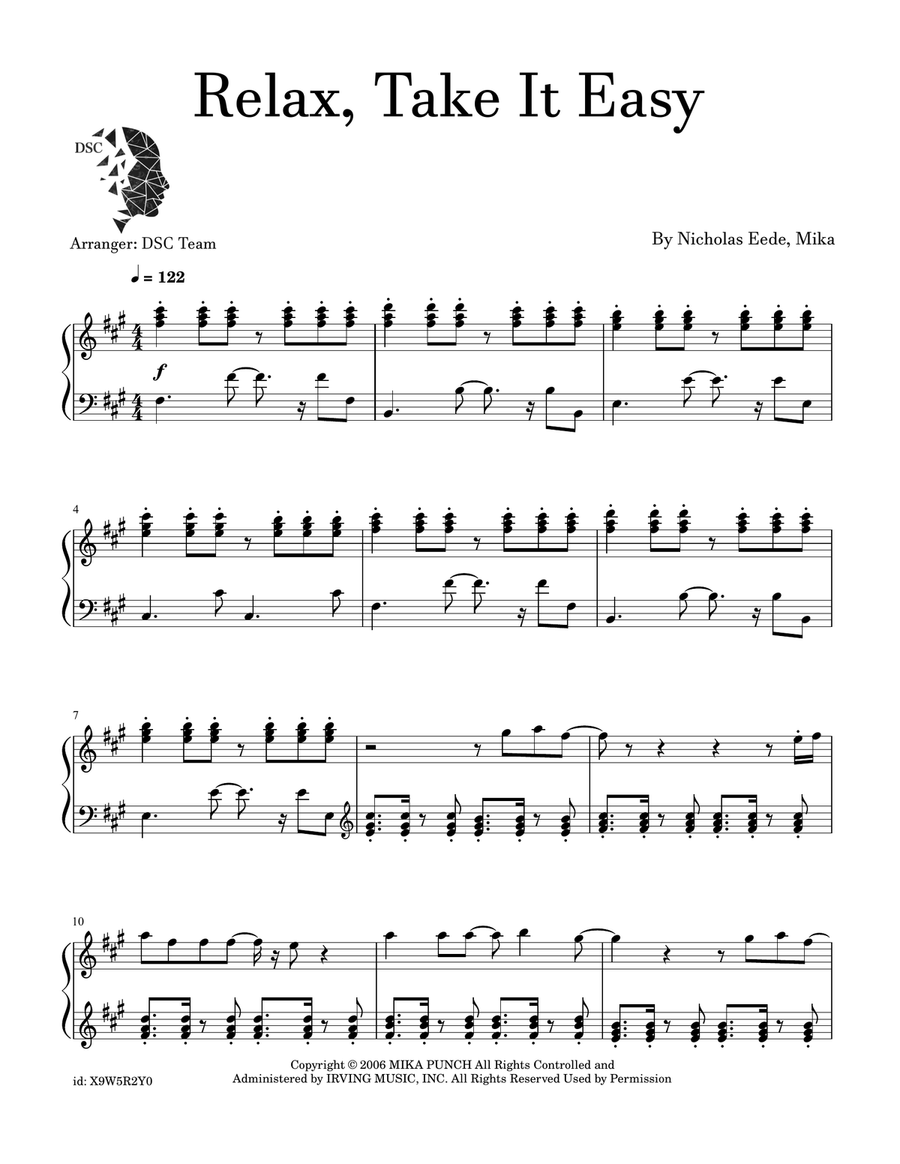Relax (Take It Easy) Relax (Take It Easy) Piano Solo scores gallery preview page 1