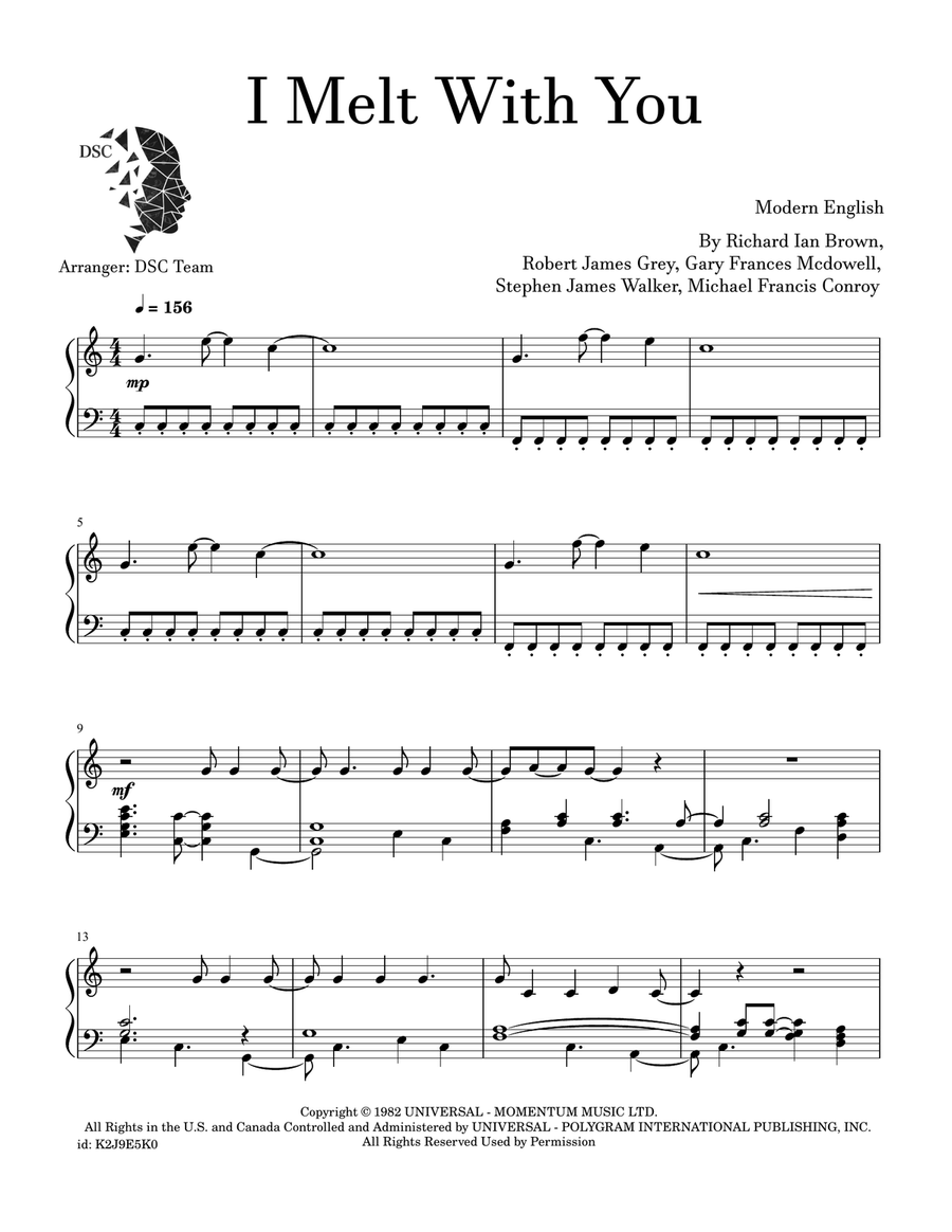 I Melt With You I Melt With You Piano Solo scores gallery preview page 1