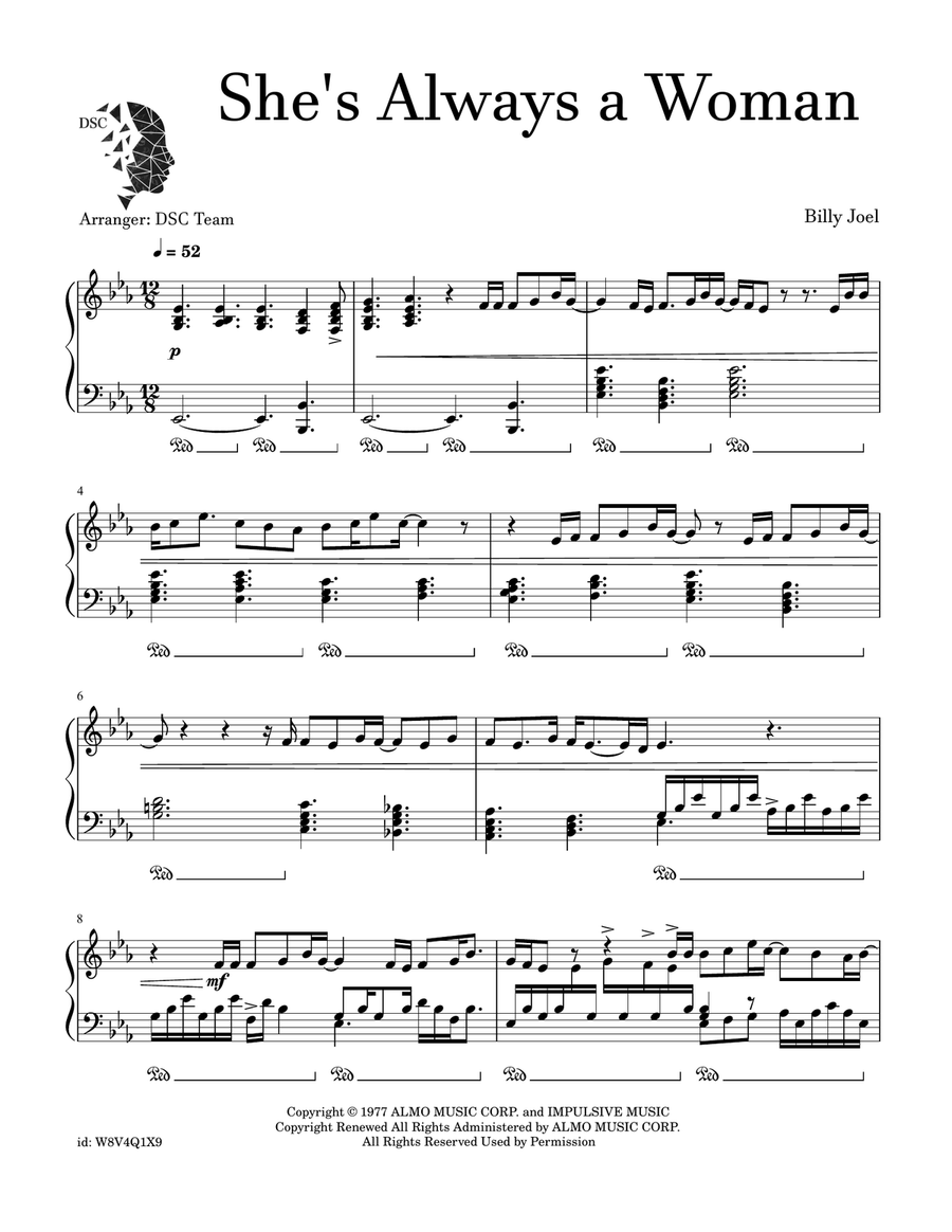 She's Always A Woman She's Always A Woman Piano Solo scores gallery preview page 1