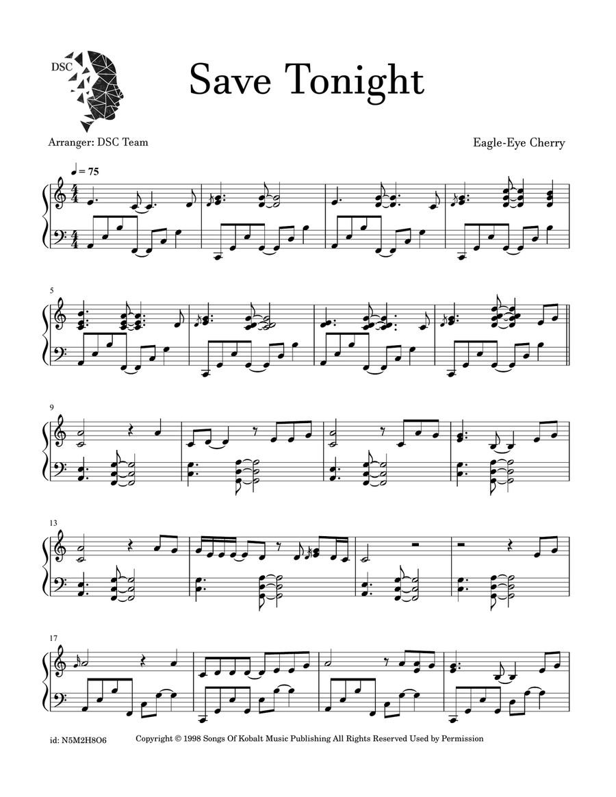 Save Tonight Save Tonight Piano Solo scores gallery preview page 1