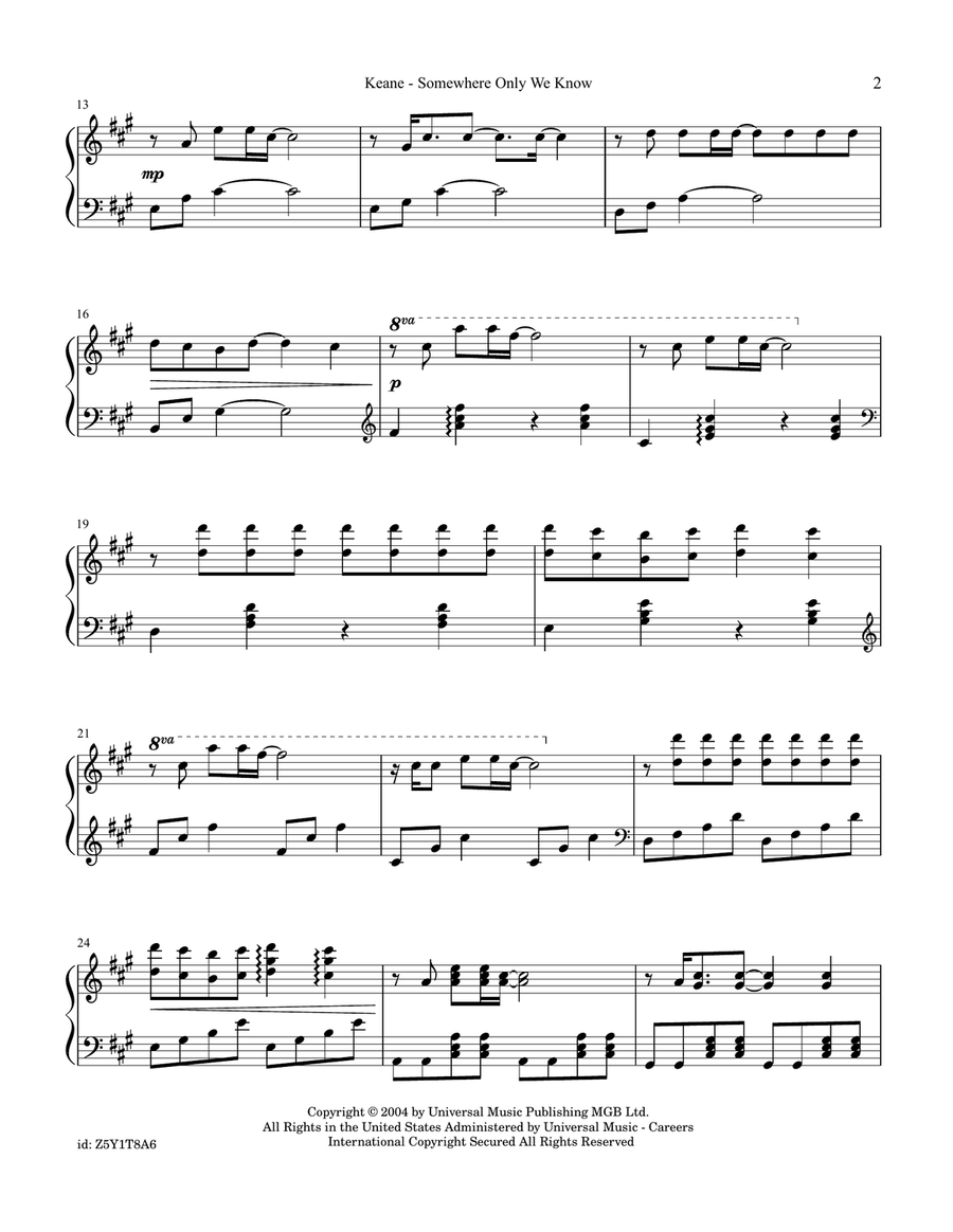 Somewhere Only We Know Somewhere Only We Know Piano Solo scores gallery preview page 2