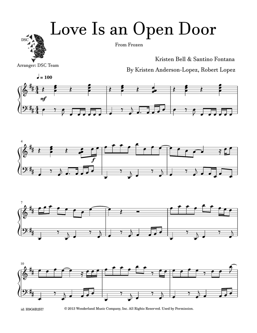 Love Is An Open Door Love Is An Open Door Piano Solo scores gallery preview page 1