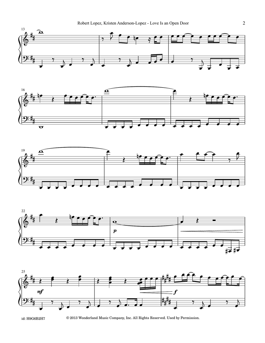 Love Is An Open Door Love Is An Open Door Piano Solo scores gallery preview page 2
