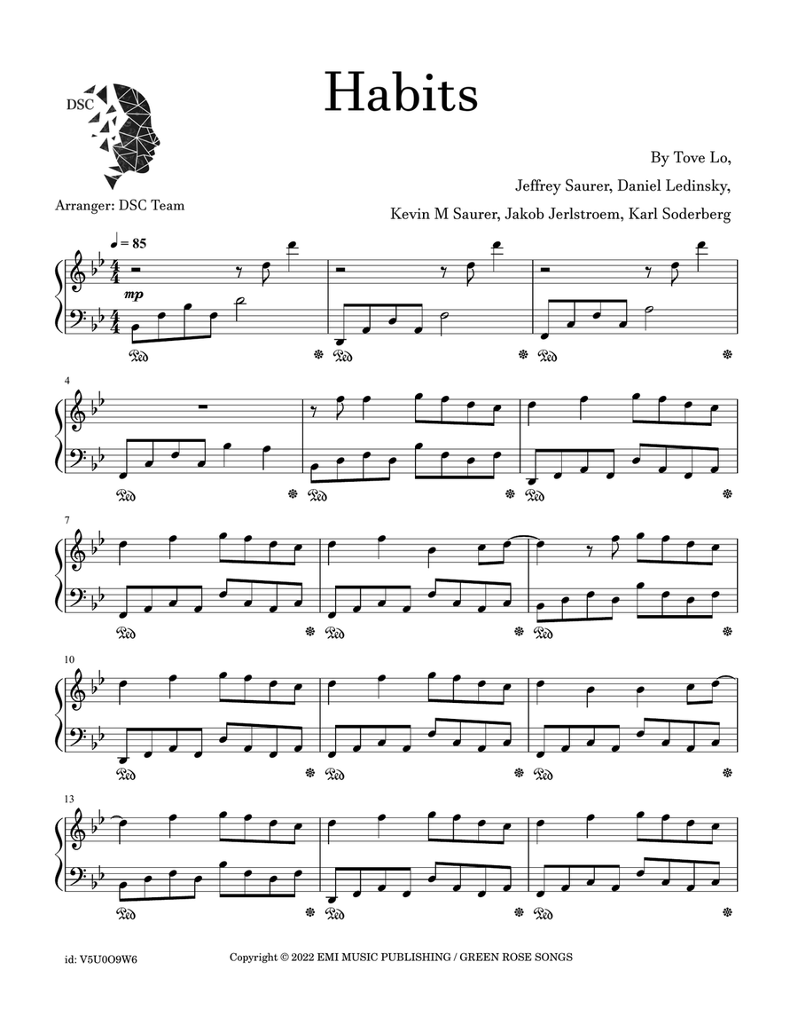 Stay High (Habits Remix) Stay High (Habits Remix) Piano Solo scores gallery preview page 1