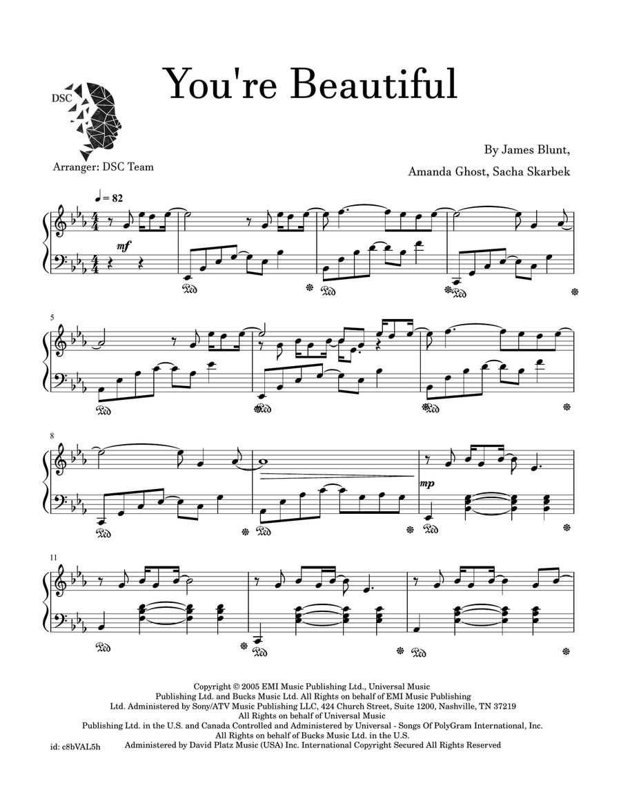 You're Beautiful You're Beautiful Piano Solo scores gallery preview page 1