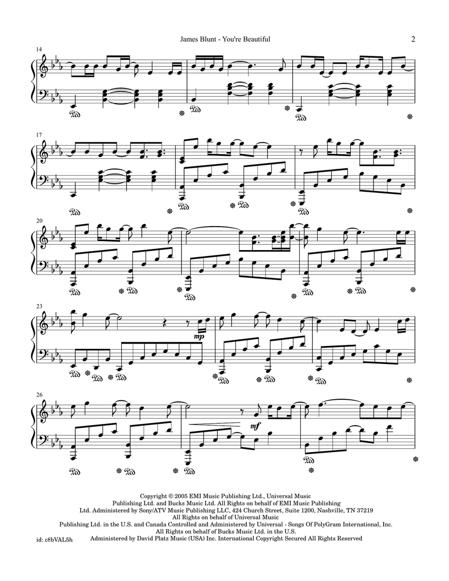 You're Beautiful You're Beautiful Piano Solo scores gallery preview page 2