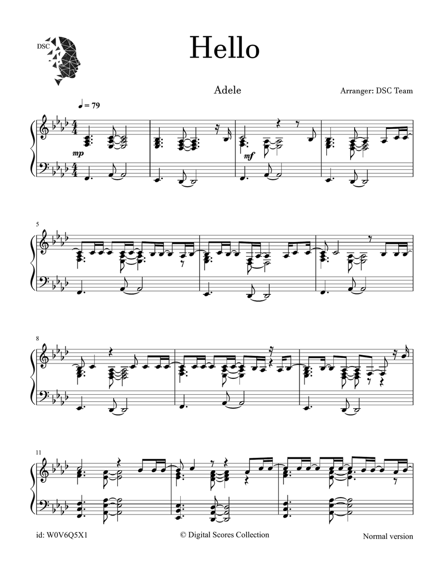 Hello Hello Piano Solo scores gallery preview page 1