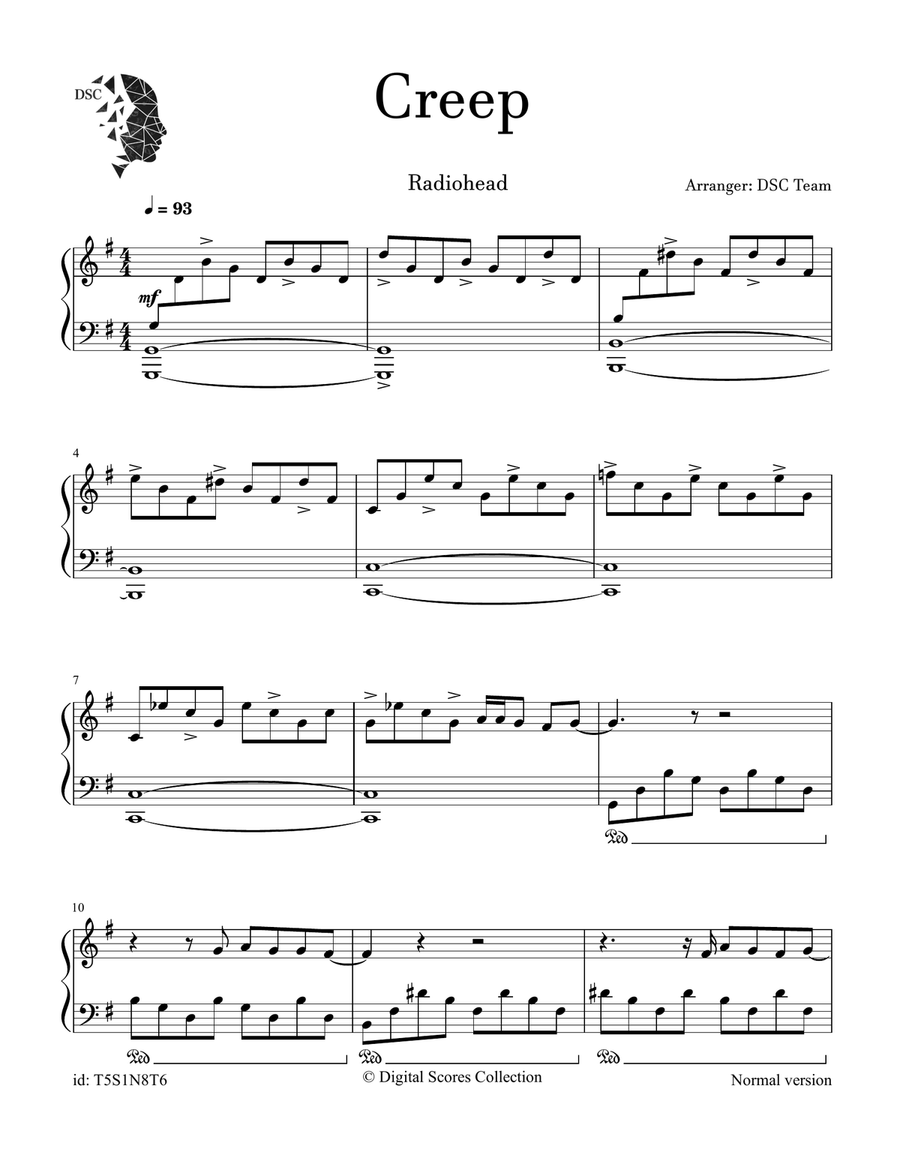Creep Creep Piano Solo scores gallery preview page 1