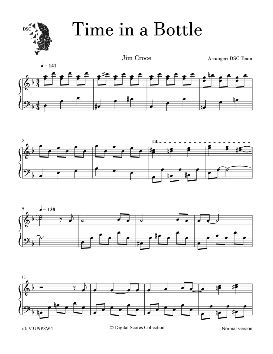 Time In A Bottle Time In A Bottle Piano Solo scores gallery preview page 1