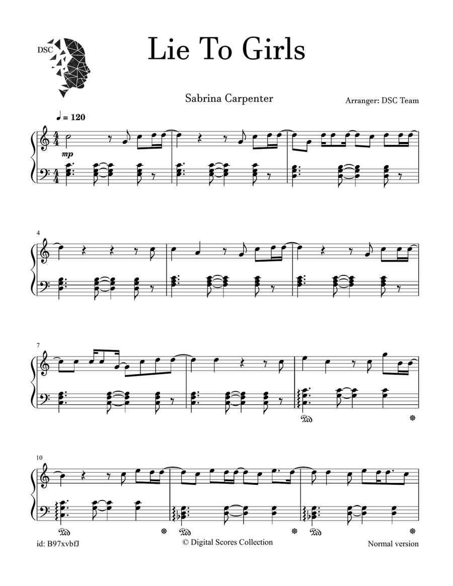Lie To Girls Lie To Girls Piano Solo scores gallery preview page 1