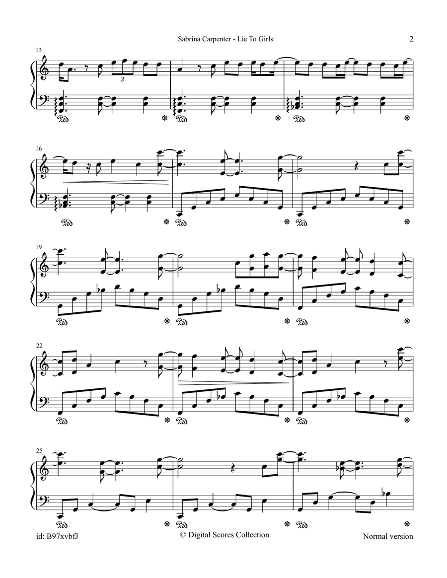 Lie To Girls Lie To Girls Piano Solo scores gallery preview page 2