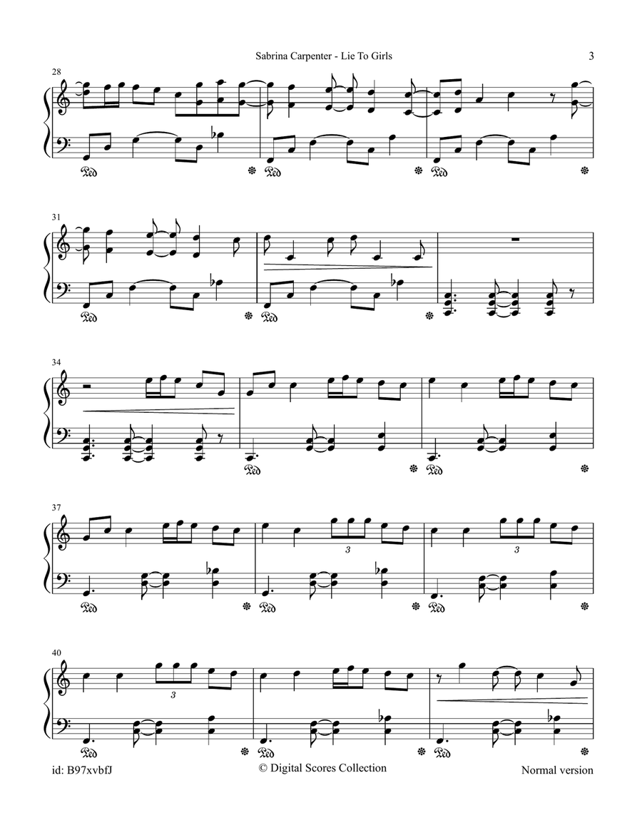 Lie To Girls Lie To Girls Piano Solo scores gallery preview page 3