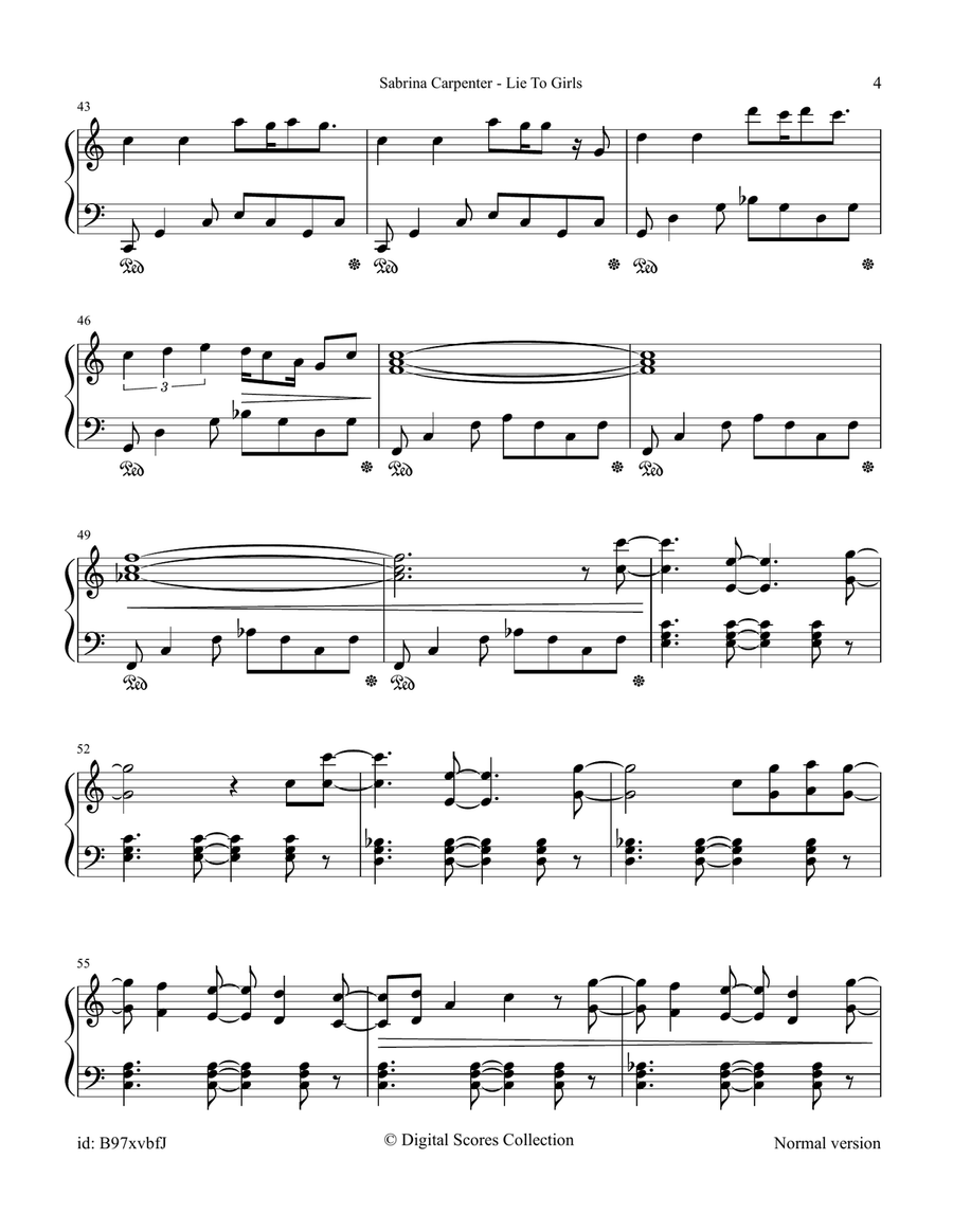 Lie To Girls Lie To Girls Piano Solo scores gallery preview page 4