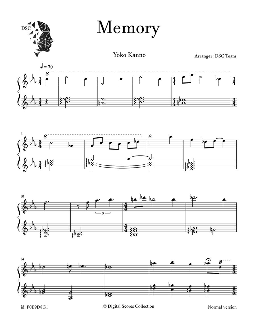 Memory Memory Piano Solo scores gallery preview page 1