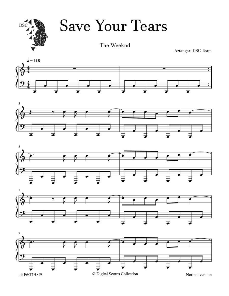 Save Your Tears Save Your Tears Piano Solo scores gallery preview page 1