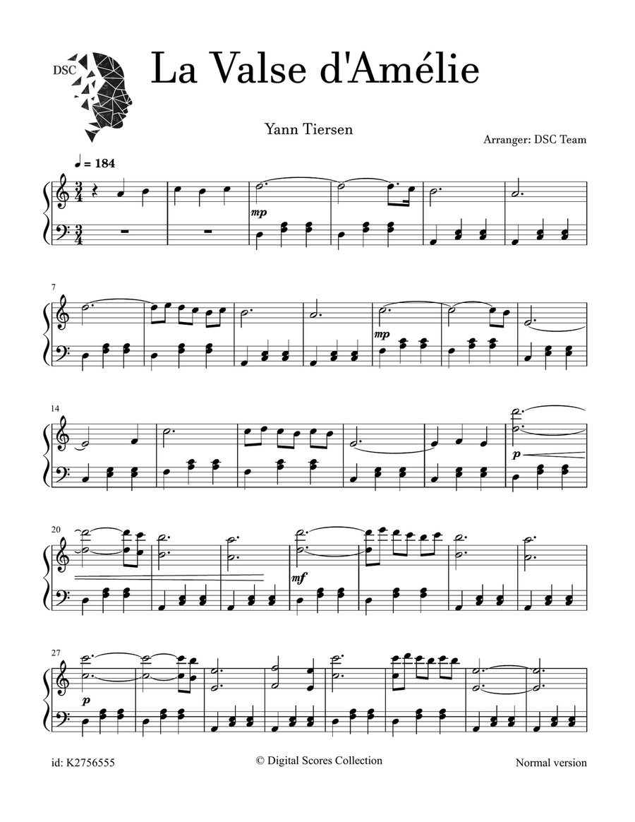 La Valse D'amelie La Valse D'amelie Piano Solo scores gallery preview page 1