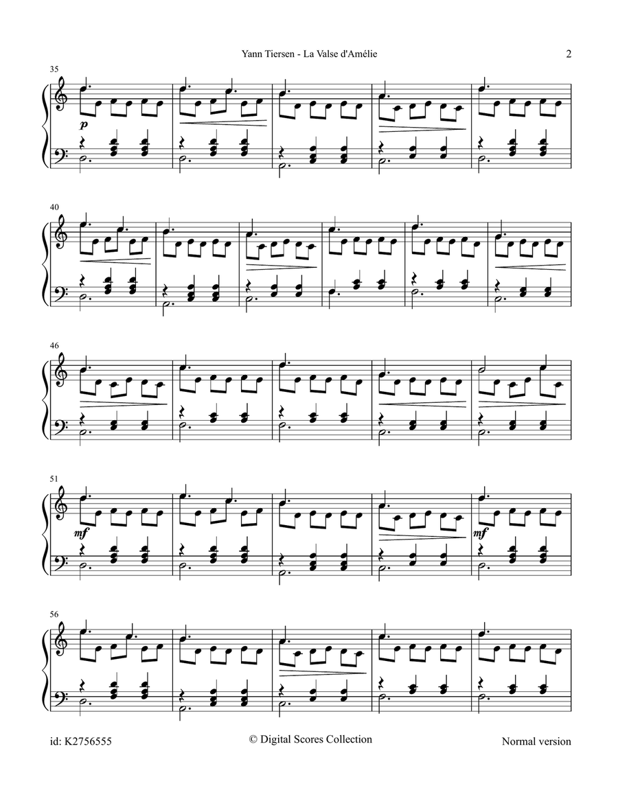 La Valse D'amelie La Valse D'amelie Piano Solo scores gallery preview page 2