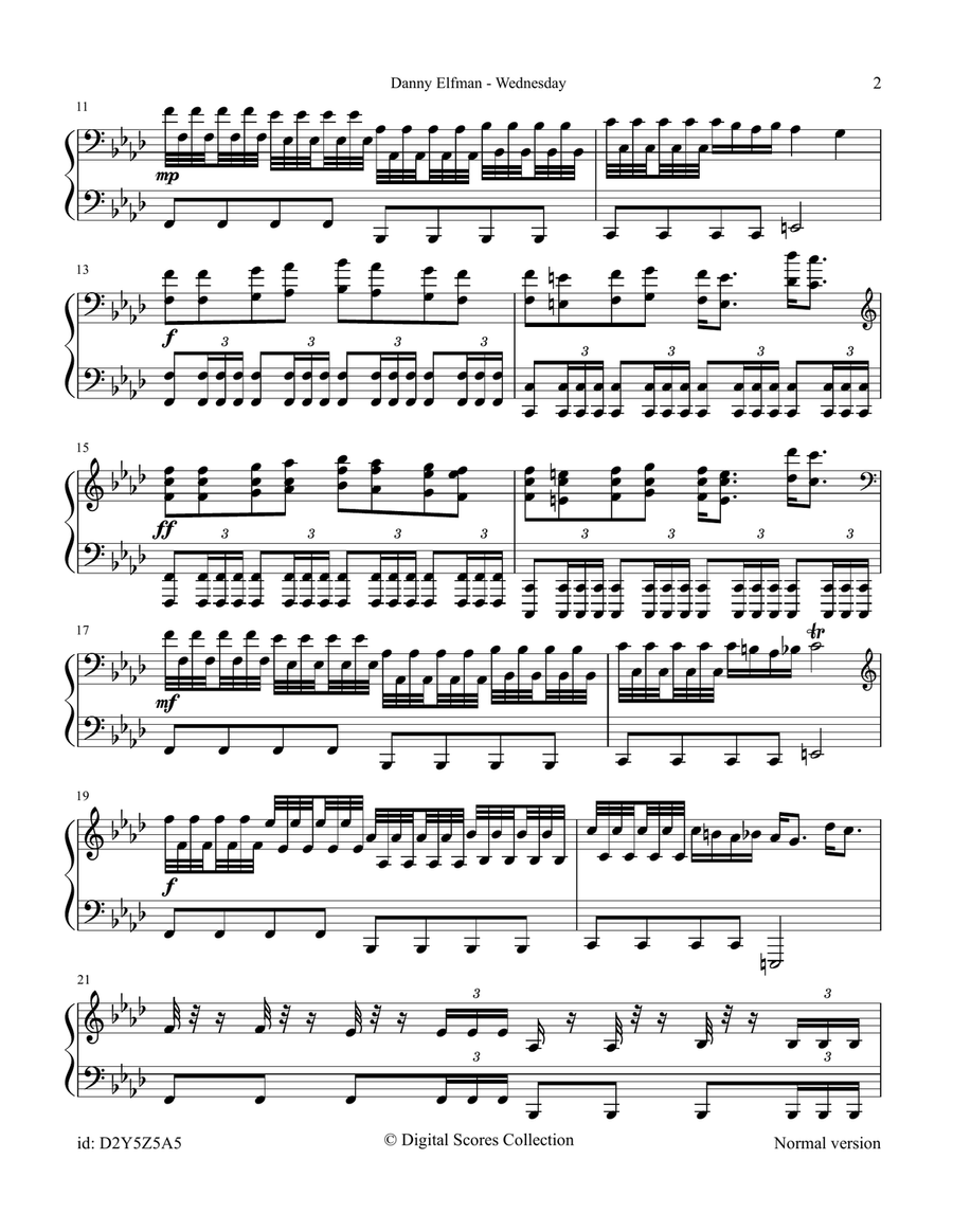 Wednesday Main Title Theme Piano Solo scores gallery preview page 2