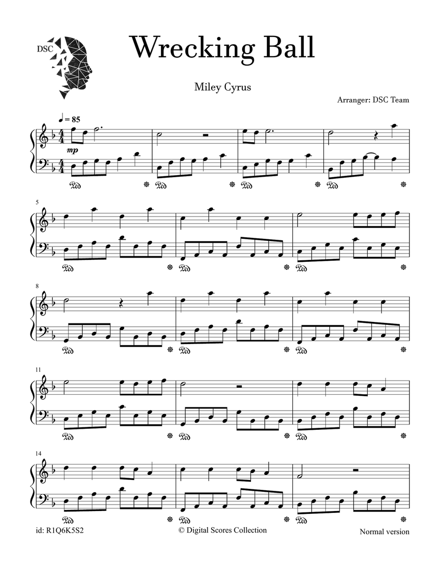 Wrecking Ball Wrecking Ball Piano Solo scores gallery preview page 1