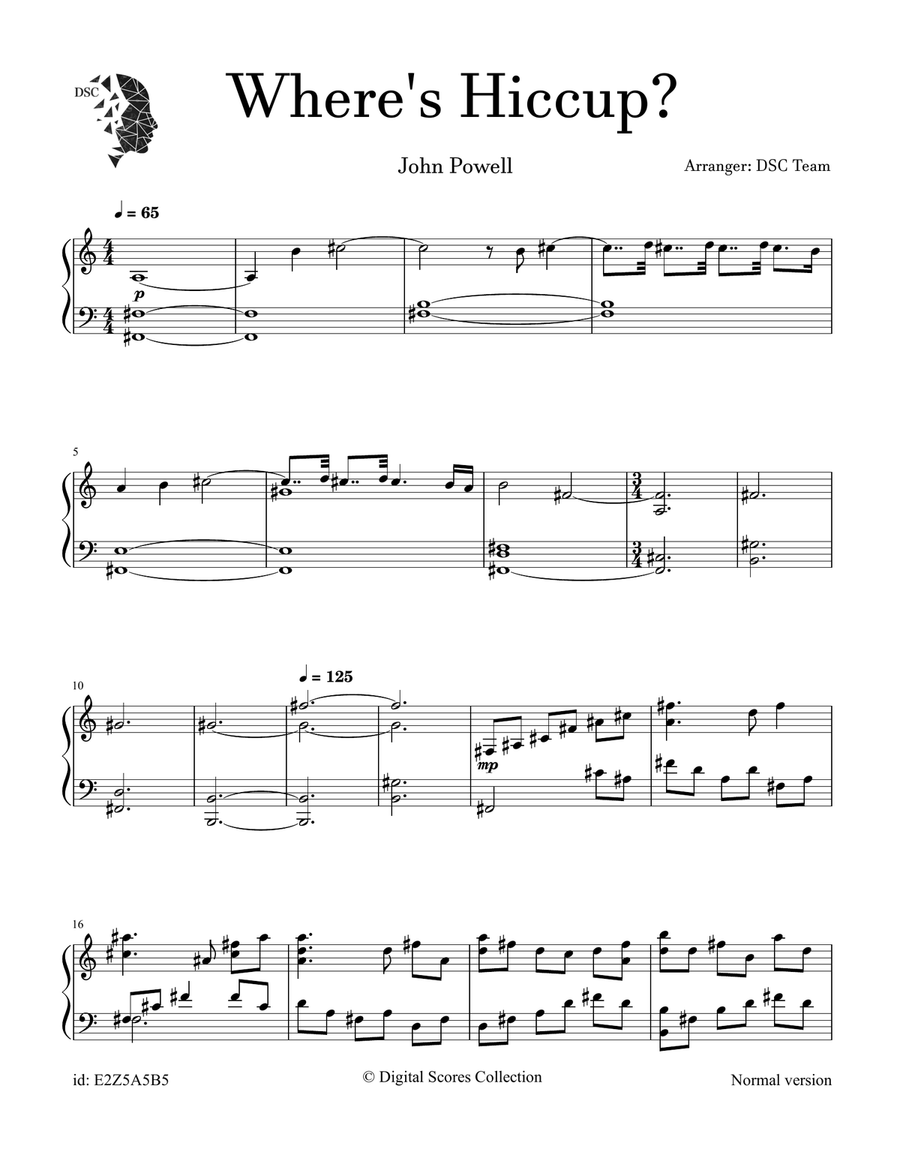 Where's Hiccup? Where's Hiccup? Piano Solo scores gallery preview page 1