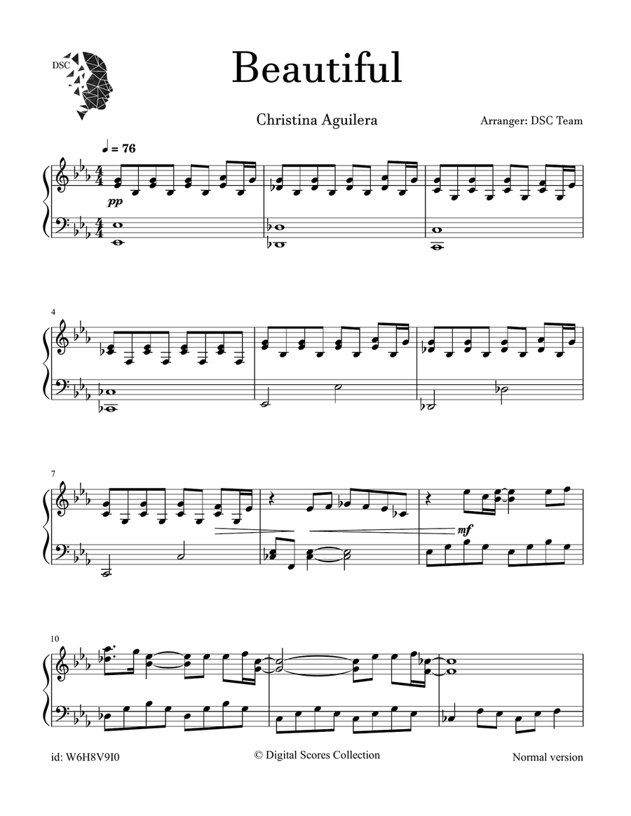 Beautiful Beautiful Piano Solo scores gallery preview page 1