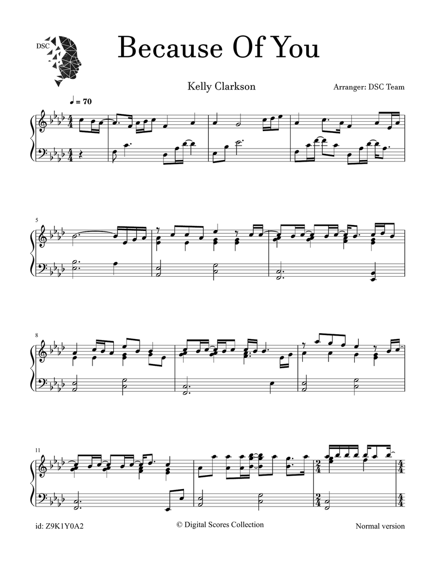 Because Of You Because Of You Piano Solo scores gallery preview page 1