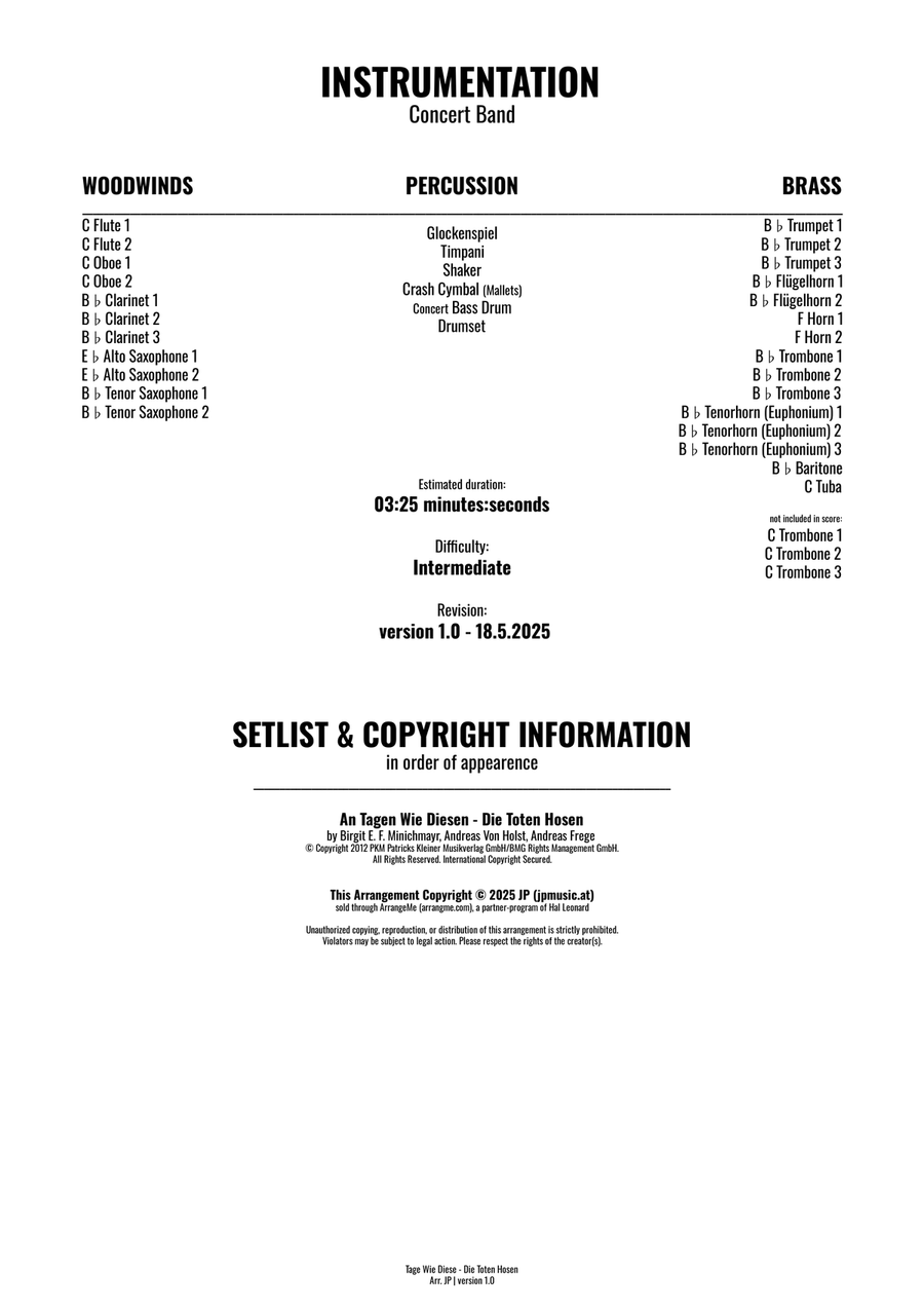 Tage Wie Diese Tage Wie Diese Concert Band scores gallery preview page 2