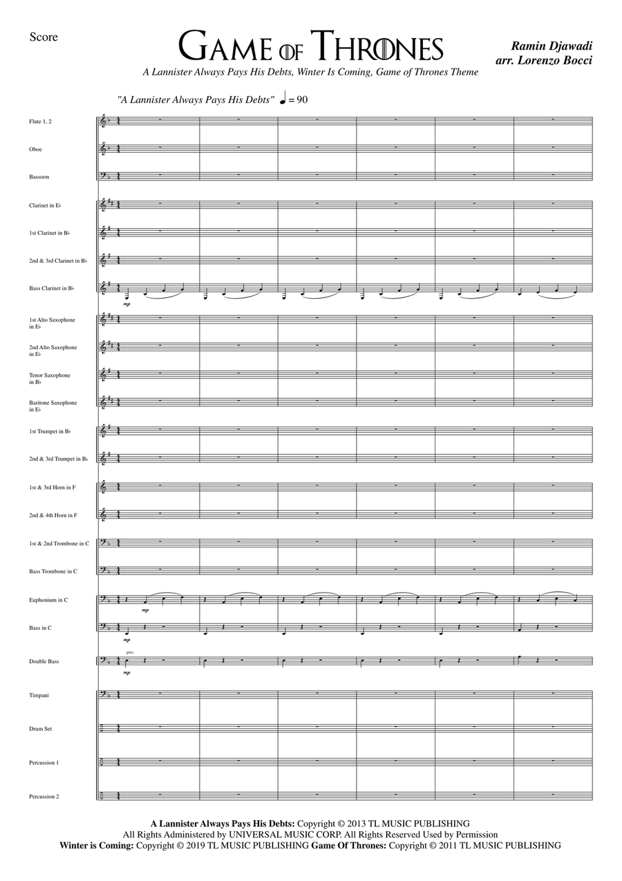 Medley: A Lannister Always Pays His Debts with Winter Is Coming and Game Of Thrones Concert Band scores gallery preview page 3
