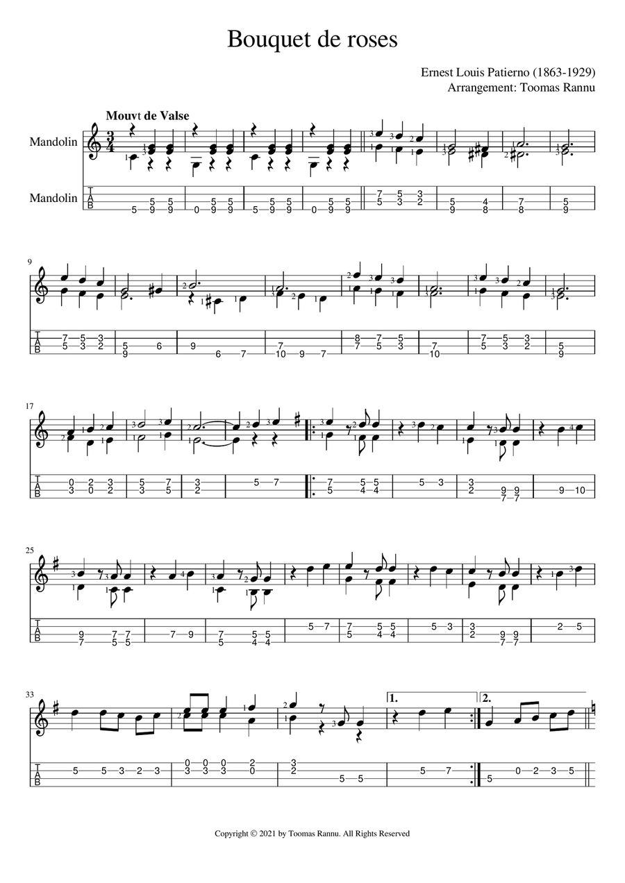 Bouquet de roses Bouquet de roses Mandolin scores gallery preview page 1