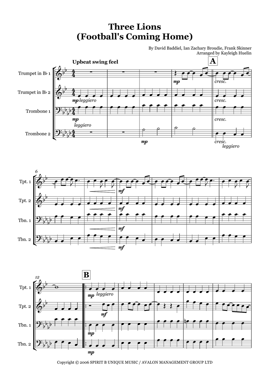 Three Lions Three Lions Brass Quartet scores gallery preview page 1