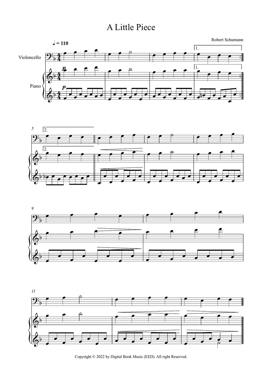 A Little Piece - Robert Schumann (Cello + Piano) Piano scores gallery preview page 1