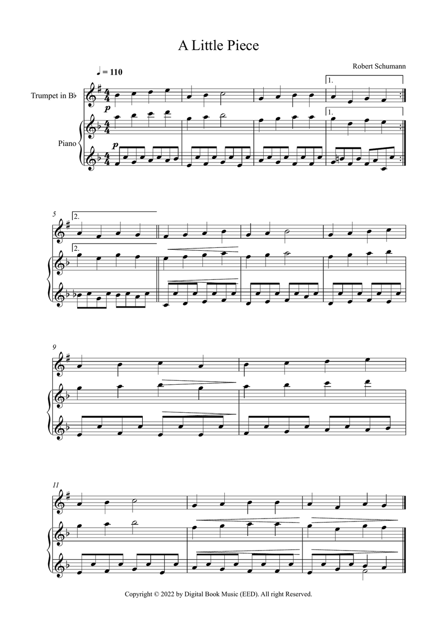 A Little Piece - Robert Schumann (Trumpet + Piano) B-Flat Trumpet scores gallery preview page 1