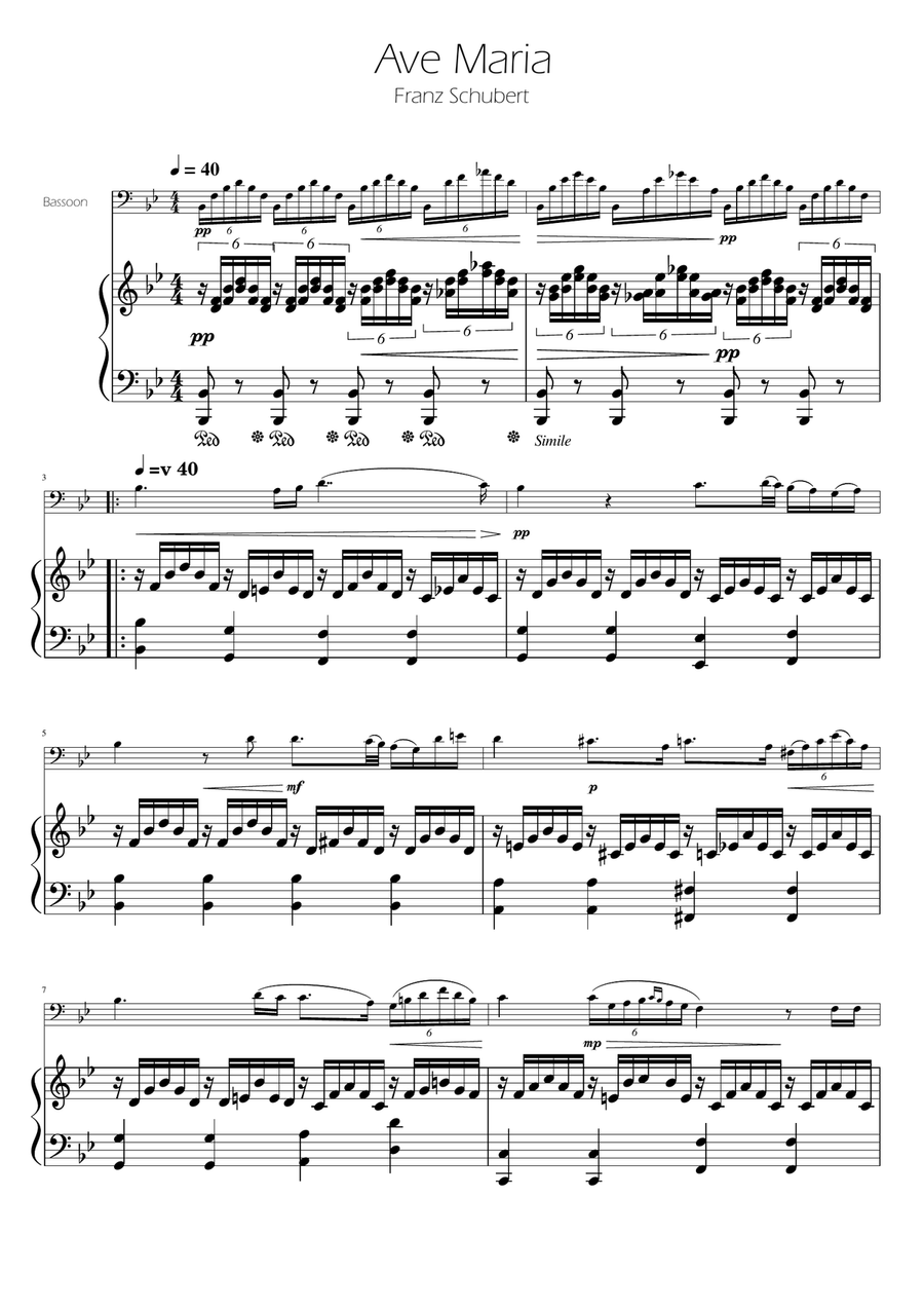 Ave Maria - Bassoon Solo w/Piano Bassoon Solo scores gallery preview page 1